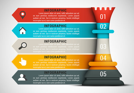 Chess Piece and Arrow Element Business Infographic with Grayscale Icon Set