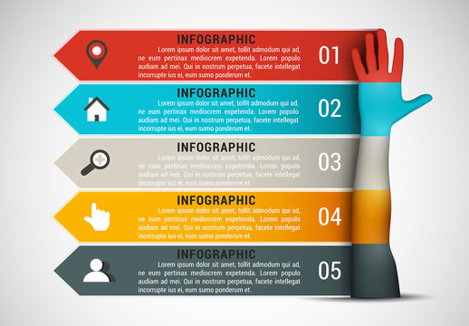 Raised Hand and Arrow Element Business Infographic with Grayscale Icon Set