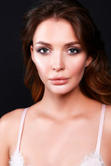 Woman hair style fashion portrait on black background