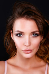 Fototapeta premium Woman hair style fashion portrait on black background