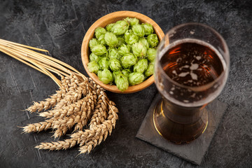 Beer glass on dark background