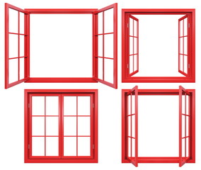 Collection of red window frames isolated on white