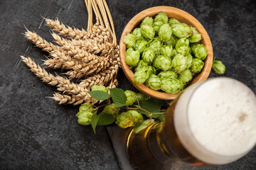 Beer glass on dark background