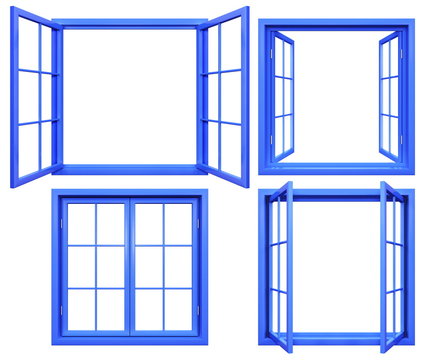 Collection Of Blue Window Frames Isolated On White