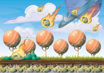 cartoon vector landscape with meteor background with separated layers for game art and animation game design asset in 2d graphic
