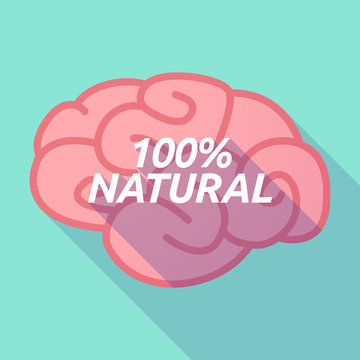 Long shadow pink brain icon with    the text 100% NATURAL