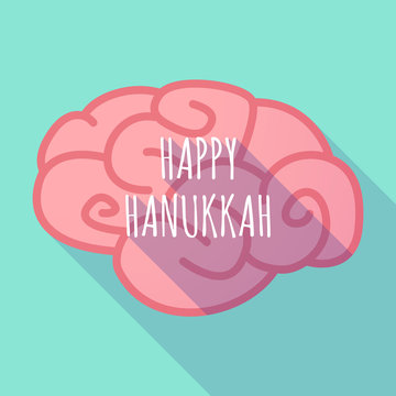 Long shadow pink brain icon with    the text HAPPY HANUKKAH