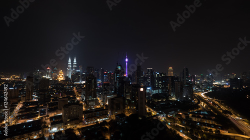Kuala Lumpur View Malaysia Night City Lights And Transport Traffic On Illuminated Highways Panoramic View With Petronas Twin Towers And Menara Kl Tower Wall Mural Danr13