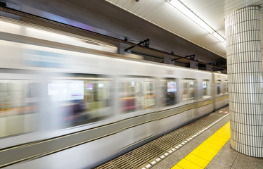 Tokyo subway. Fast moving train