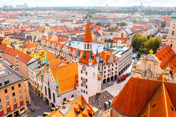Fototapeta na wymiar Aerial cityscape view with old town hall in Munich, Germany