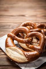 Pretzels on wooden table