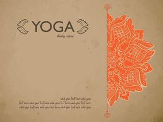 Yoga gift certificate template with mandala and text space. Concept for yoga studio, beauty salon, spa, flyer, banner, card, vector illustration. - 124643284
