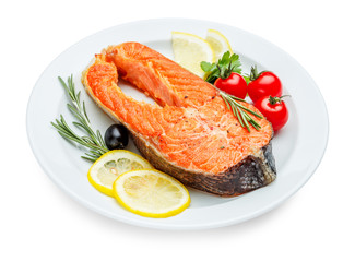 Crispy roasted salmon steak
