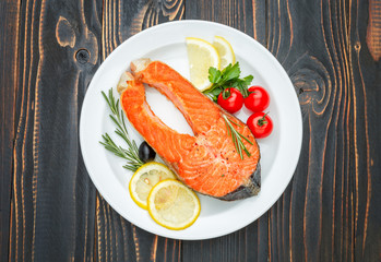 Crispy roasted salmon steak