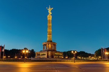 The Victory Column at the Tiergarten in Berlin illuminated at night