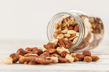 Mix of different nuts closeup photo