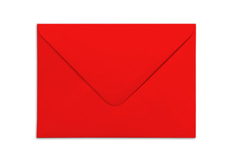 Blank red envelope isolated on white background with shadows.