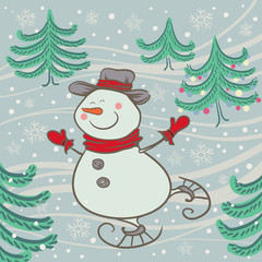 cheerful snowman skates