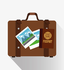 Suitcase pictures and passport icon. Travel trip vacation and tourism theme. Colorful design. Vector illustration