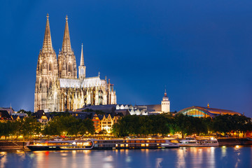 Fototapeta na wymiar Night View Of Cologne Cathedral, Germany. Europe