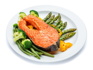 Crispy roasted salmon steak