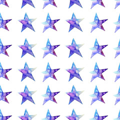 Seamless pattern of Colorful watercolor star icon. Vector illustration on white background. Blue and violet. Isolated. Hand-drawn