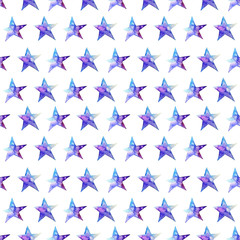 Seamless pattern of Colorful watercolor star icon. Vector illustration on white background. Blue and violet. Isolated. Hand-drawn
