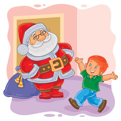Vector illustration of Santa Claus and little boy