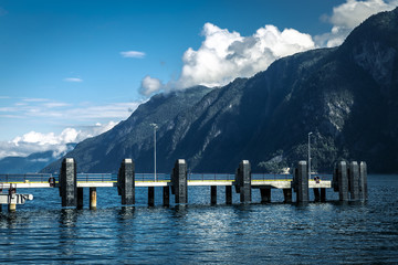 Docked boats in fjords of Norway