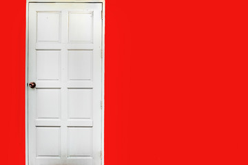 White Door on Red Wall Background