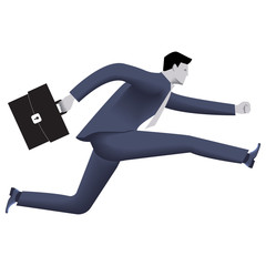 Running businessman business template. Confident businessman in business suit with case running isolated on white background. Vector illustration. Background, template, part of design.