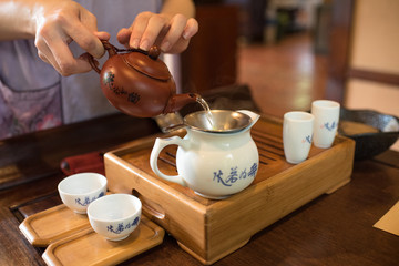 Chinese tea ceremony at tea house in Taichung, Taiwan © wooooooojpn