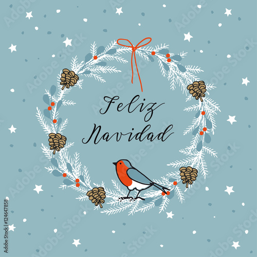 &quot;Vintage Merry Christmas , Spanish Feliz Navidad greeting card
