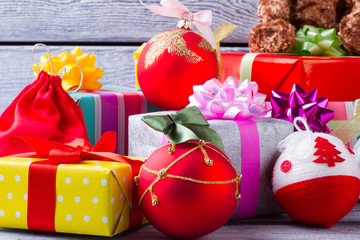 Beautiful New Year's toys and colorful gifts.