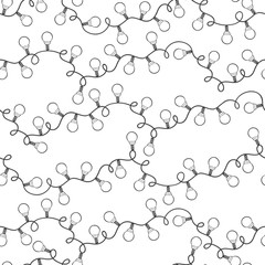 Seamless pattern with festive garlands. Black and white vector illustration