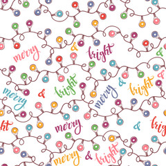 Festive garlands with multicolored lights and lettering. Vector  illustration