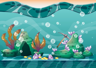 cartoon vector underwater treasure background with separated layers for game art and animation game design asset in 2d graphic