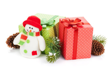 Christmas gift boxes, decor and snowman toy