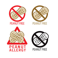 Peanuts Free Symbol Set. I`m Allergic. Vector Illustrations On A White Background. Peanuts Free Desserts. Peanuts Free. Food Allergy. Peanut Allergy.