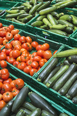 Tomatoes and zucchini in a shop