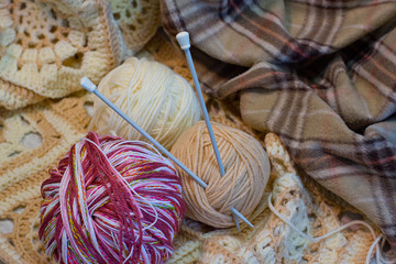 three colorful threads for knitting