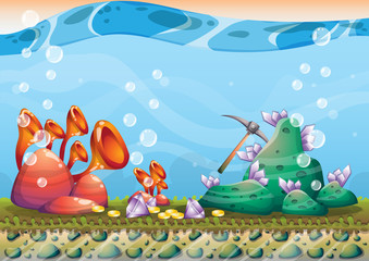Naklejka premium cartoon vector underwater treasure background with separated layers for game art and animation game design asset in 2d graphic