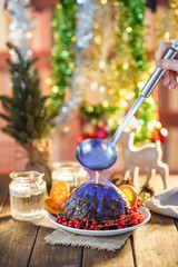 Christmas pudding flambe