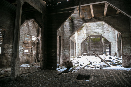 An old abandoned wooden Church of the Intercession of the Holy Virgin in Kamenka, Kursk region. in Russia