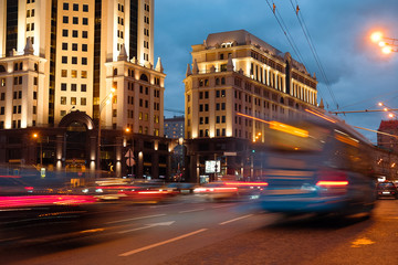 Fototapeta na wymiar Moscow, Russia - October, 15, 2016: night traffic in Moscow, Russia