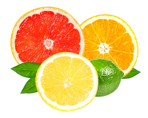 Citrus fruits (slices of lemon, orange, lime and grapefruit) iso