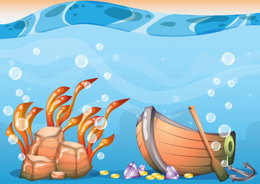 cartoon vector underwater treasure background with separated layers for game art and animation game design asset in 2d graphic