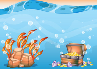 cartoon vector underwater treasure background with separated layers for game art and animation game design asset in 2d graphic