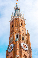 Bell tower of saint Matin cathedral in Landshut town, Germany