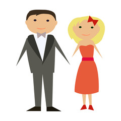 Obraz na płótnie Canvas Vector happy couple in flat style. Man and woman in official clothing isolated on white background.